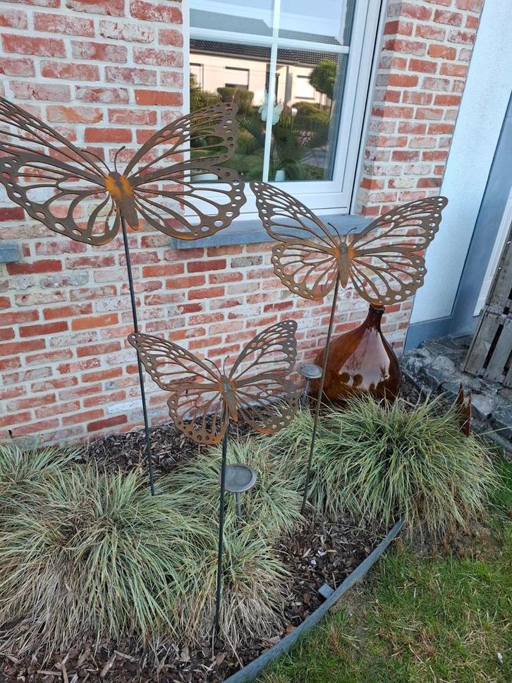 Vlinderset in 3mm cortenstaal! Heel decoratief ad vijverrand, Tuin en Terras, Vijver-toebehoren, Vijverrand, Ophalen