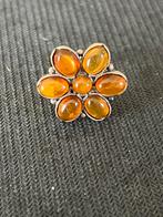 Zilveren ring met oranje bloem, Bijoux, Sacs & Beauté, Bagues, Enlèvement ou Envoi, Comme neuf, Orange