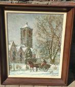 huile sur toile eglise à Braine-le-Comte.enneige signe, Antiek en Kunst, Ophalen of Verzenden