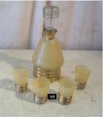 Ensemble ancien - Carafe en verre spéciale avec 4 verres, Enlèvement ou Envoi