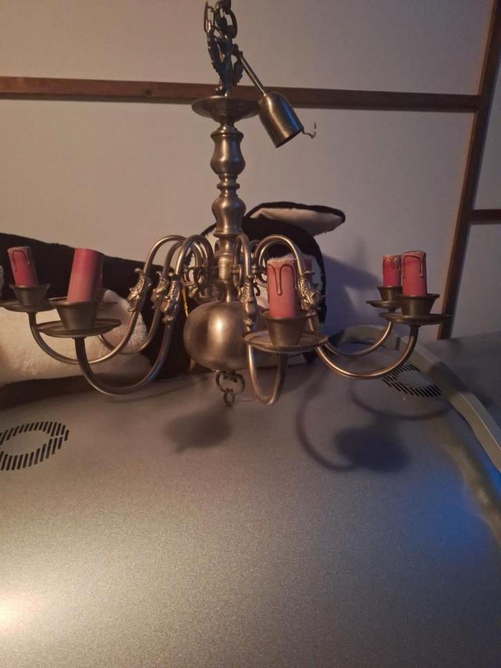 Vintage messing kroonluchter met adelaar – 6 armen – klassie, Huis en Inrichting, Lampen | Kroonluchters, Gebruikt, Overige materialen