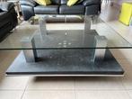 Sterke salontafel op wielen 1mx1m, Huis en Inrichting, Tafels | Salontafels, Ophalen, Zo goed als nieuw, Glas
