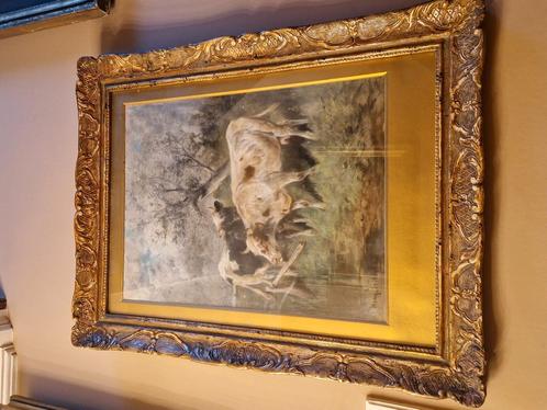 Olie / Pastel : HENRY SCHOUTEN " grazende koeien", Antiek en Kunst, Kunst | Schilderijen | Klassiek, Ophalen