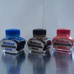 3 vintageflesjes "Pelikan" vulpeninkt: rood-blauw -zwart., Ophalen of Verzenden, Gebruikt