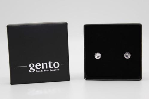 Oorstekers Gento gerhodineerd 925 zilver met Zirconia 8 mm, Handtassen en Accessoires, Oorbellen, Nieuw, Knopjes of Stekers, Zilver
