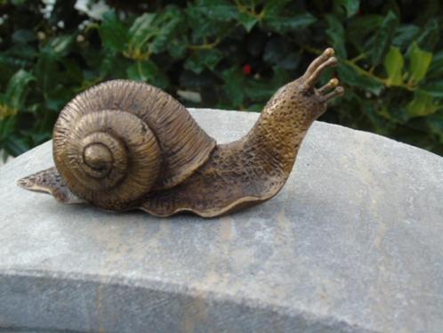 Beeld van een slak met hoge kop in natuurlijk geslepen brons, Tuin en Terras, Tuinwanddecoratie, Nieuw, Ophalen