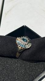 Blauw topaz en diamanten een steen ontbreekt cocktail ring, Handtassen en Accessoires, Ringen, Goud, Blauw, Met edelsteen, Gebruikt