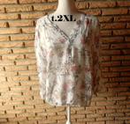 (92)- blouse femme t.2XL blanc et rose - a.thiery -, Armand thiery, Wit, Maat 42/44 (L), Ophalen of Verzenden