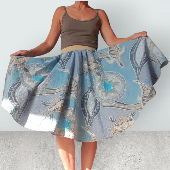 Feestelijke lange swingrok schildpadden grijsblauw ca 36/38, Kleding | Dames, Carnavalskleding en Feestkleding, Maat 36 (S), Ophalen of Verzenden