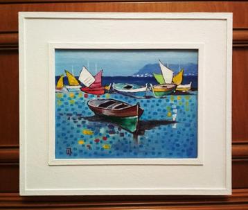 “Azuurblauwe Kust” Schilderij met lijst   beschikbaar voor biedingen
