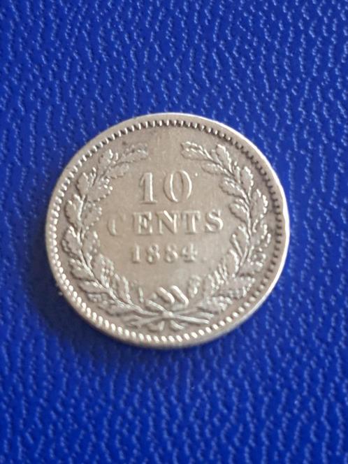 1884 Nederland 10 cent in zilver Willem III schaars, Postzegels en Munten, Munten | Nederland, Losse munt, 10 cent, Koning Willem III