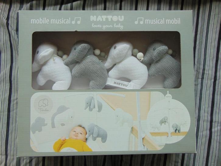 Nattou Olifant Tembo - Muziek Mobiel voor Baby's - Grijs/Wit, Kinderen en Baby's, Kraamcadeaus en Geboorteborden, Nieuw, Kraamcadeau