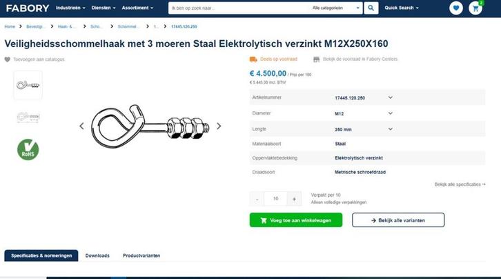 NIEUWE schommelhaak oogbout krulhaak zwenkhaak krulbout M12, Doe-het-zelf en Bouw, IJzerwaren en Bevestigingsmiddelen, Nieuw, Ophalen