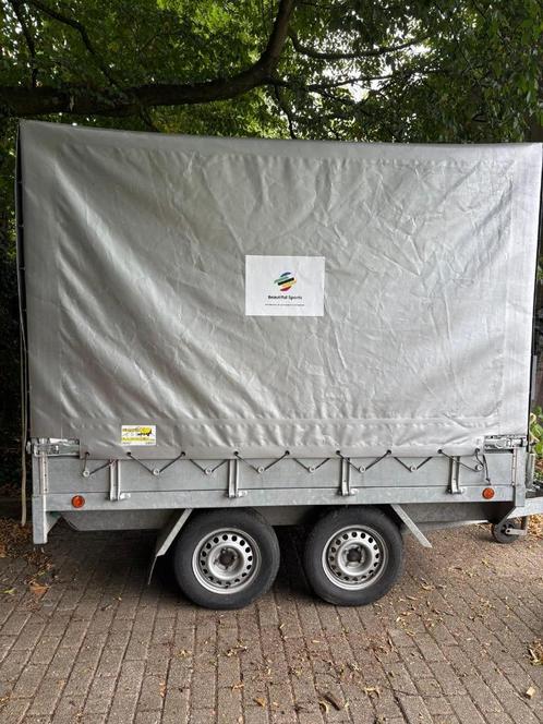 Dubbelassige aanhangwagen met dekzeil, Auto diversen, Aanhangers en Bagagewagens, Gebruikt, Ophalen