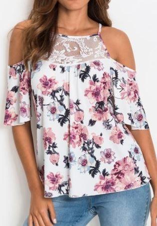 Top T-shirt floral épaules dénudées dentelle, Kleding | Dames, Topjes, Nieuw, Wit, Korte mouw, Verzenden