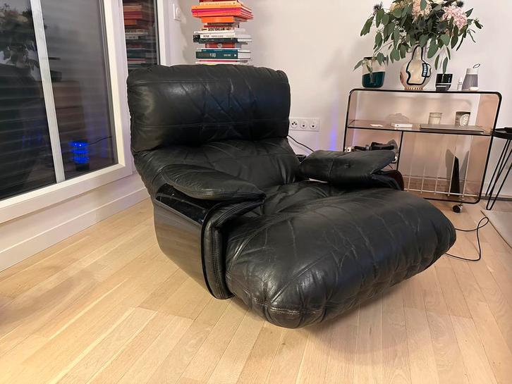 Ligne roset Marsala cuir noir, Maison & Meubles, Sièges-poires, Comme neuf, Pouf, Noir, Enlèvement ou Envoi