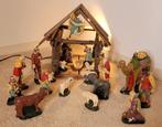 Antieke verlichte kerststal met kerstfiguren, Diversen, Kerst, Ophalen, Gebruikt