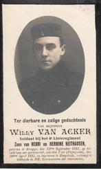 Gesneuvelde 1914-1918   Willy van Acker, Verzamelen, Bidprentjes en Rouwkaarten, Ophalen of Verzenden