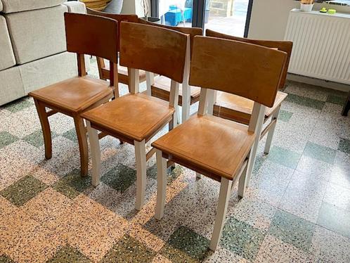Ensemble de 6 chaises uniques vintages début années 40, Maison & Meubles, Chaises, Utilisé, Cinq, Six Chaises ou plus, Bois, Tissus