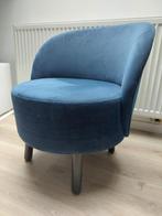 Habitat fauteuil van blauw fluweel, Huis en Inrichting, Overige materialen, 75 tot 100 cm, Zo goed als nieuw, 50 tot 75 cm