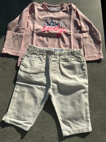 Petit Filou, witte broek + roze t-shirt "What a lovely day", beschikbaar voor biedingen