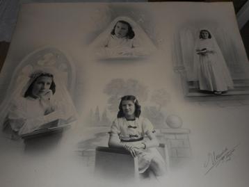 mooie oude foto/getekende achtergrond 50/40 van 1945, Antiek en Kunst, Curiosa en Brocante, Ophalen of Verzenden