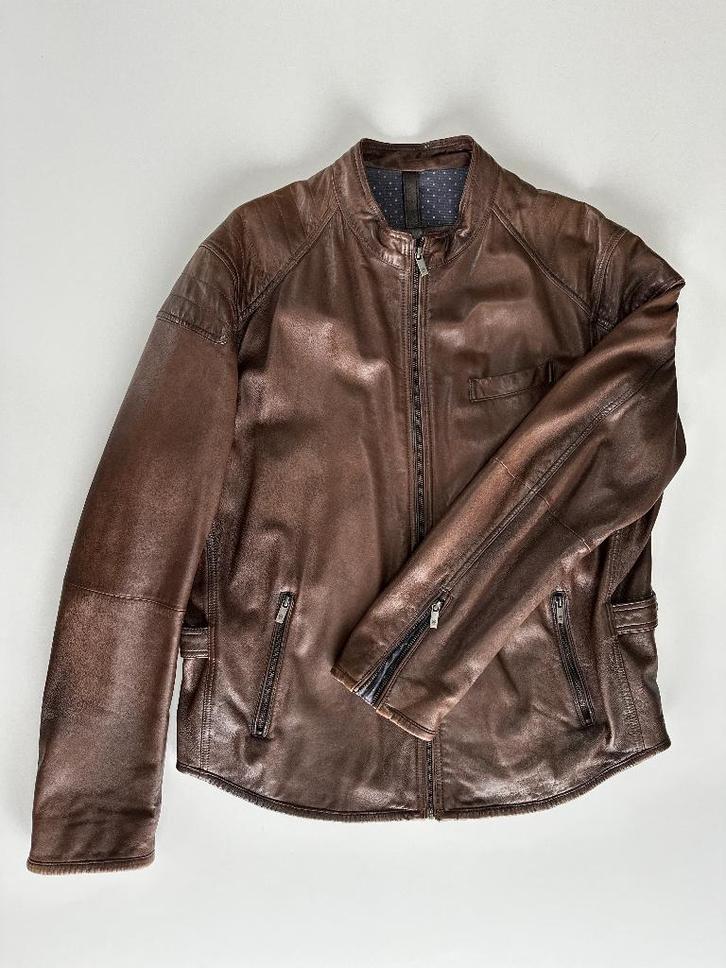 Veste en cuir brun, de marque Massimo Dutti, type biker, Vêtements | Hommes, Vestes | Hiver, Comme neuf, Autres tailles, Brun