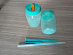 Tupperware 2x Universal jars en 2x Eco rietjes, Enlèvement ou Envoi, Neuf, Bleu, Bol ou Canette