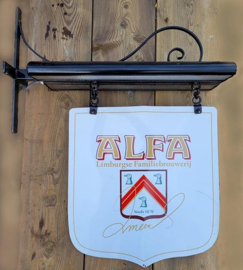 Grote gevelreclame bord van ALFA bier met verlichting, Verzamelen, Biermerken, Zo goed als nieuw, Reclamebord, Plaat of Schild