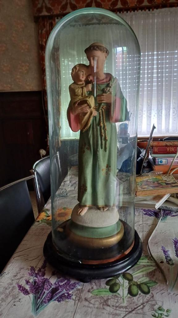 Sint-Antonius beeld met stolp – vintage religieus beeld, Antiek en Kunst, Kunst | Beelden en Houtsnijwerken, Ophalen