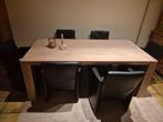 Volle eikenhouten tafel + 6 lederen stoelen, Huis en Inrichting, Ophalen