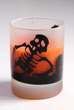 Halloween figuren - griezels op glas met Oranje kaars in, Ophalen of Verzenden, Zo goed als nieuw, Versiering