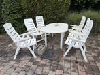 Tuinset 6 verstelbare stoelen + tafel – wit kunststof, Ophalen, Kunststof, Gebruikt, Tuinset