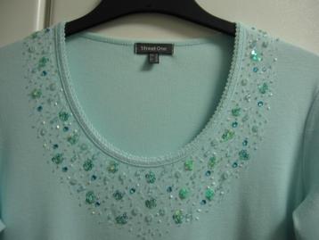 Lichtturquoise T-shirt met LM en strass van Street One, 40 beschikbaar voor biedingen