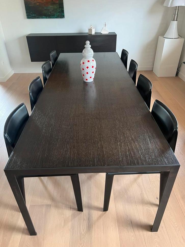 donkere, strakke design tafel, Huis en Inrichting, Tafels | Eettafels, Vijf personen of meer, Rechthoekig, Overige houtsoorten