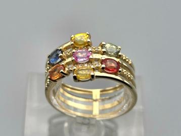 GoudenVintage ring edelsteen saffier en diamant. 2025/468. beschikbaar voor biedingen