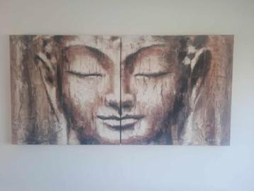 2 delig canvas 2 maal 80x80 boeddha, 75 cm ou plus, Comme neuf, Enlèvement, Imprimé