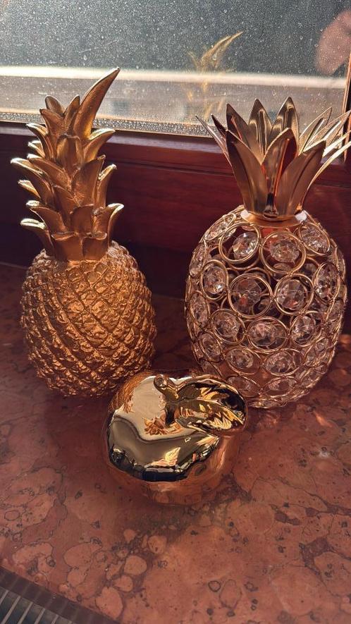 Trio déco doré – 2 ananas & 1 pomme, Huis en Inrichting, Woonaccessoires | Overige, Zo goed als nieuw, Ophalen