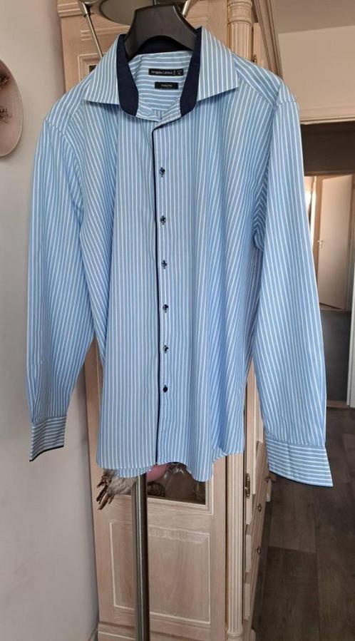 chemise homme bleue a ligne, Kleding | Heren, Overhemden, Zo goed als nieuw, Halswijdte 43/44 (XL), Blauw, Ophalen of Verzenden