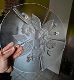 Glazen taart schotel / schaal met bloemen, Ophalen of Verzenden