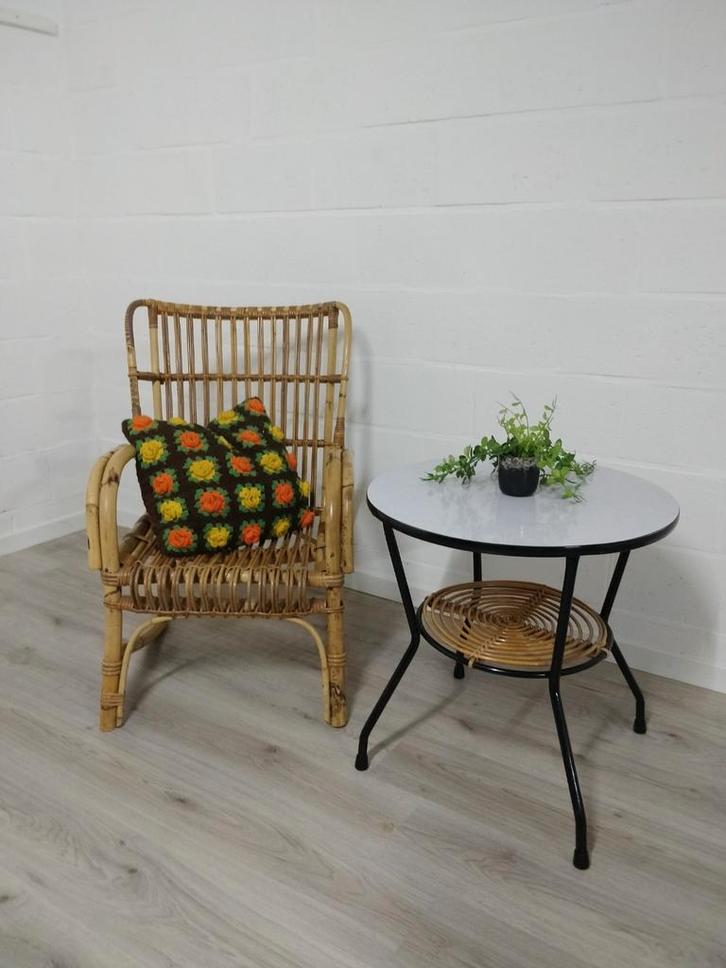 Vintage midcentury rotan lounge stoel, Huis en Inrichting, Stoelen, Zo goed als nieuw, Ophalen