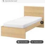 Lit Ikea MALM 90X 200 + SOMMIER + MATELAS+TABLE, Ophalen, Gebruikt, 90 cm, Bruin