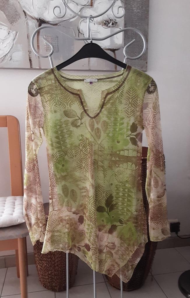 Tunique en voile Patrice Breal Taille 3 +-40, Kleding | Dames, Blouses en Tunieken, Zo goed als nieuw, Maat 38/40 (M), Groen, Ophalen of Verzenden