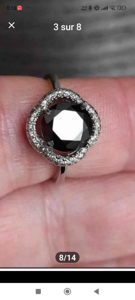 Sterling zilveren ring met zwarte moissaniet diamant, Handtassen en Accessoires, Ringen, Nieuw, Dame, Zwart, Zilver, Met edelsteen