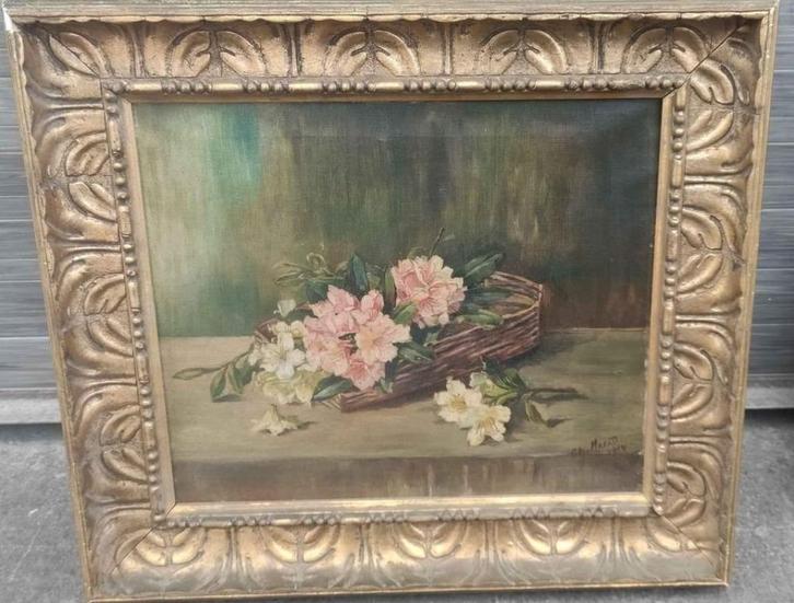 Huile sur toile fleurs signe ch macait 1914, Antiek en Kunst, Kunst | Schilderijen | Klassiek, Ophalen of Verzenden