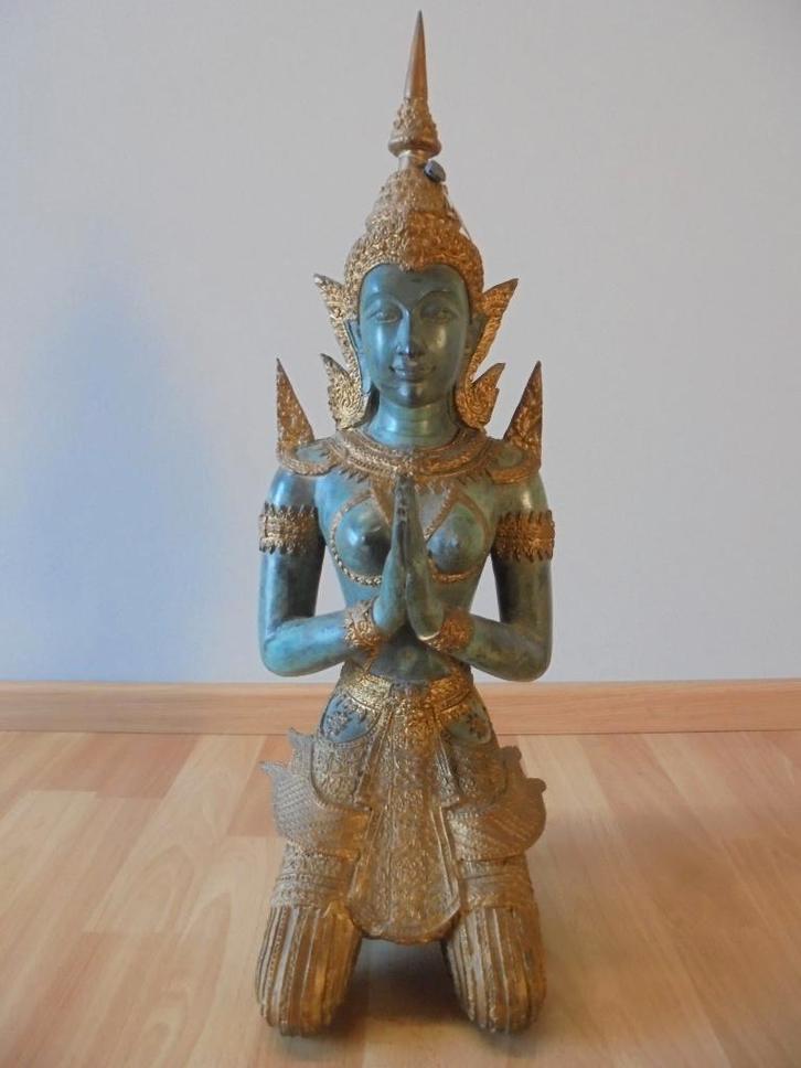 Boeddha Tempelwachter verguld brons Thailand Groot 57 cm !, Antiek en Kunst, Kunst | Beelden en Houtsnijwerken, Ophalen of Verzenden