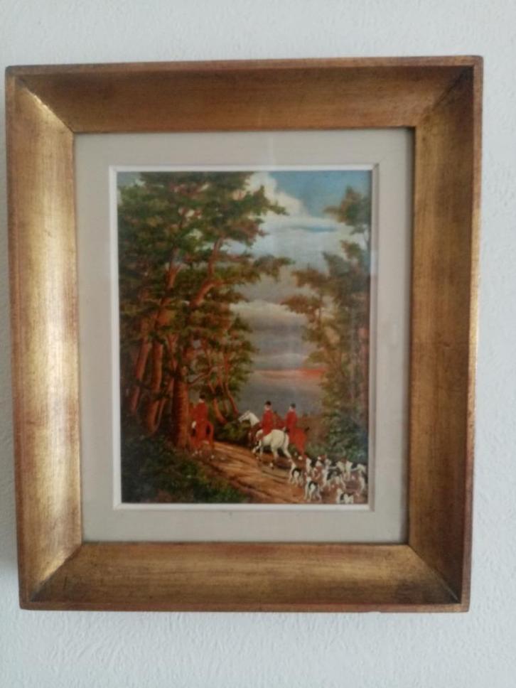 Schilderij op hout "Engelse vossenjacht" 29,5/25cm, Antiek en Kunst, Kunst | Schilderijen | Klassiek, Ophalen of Verzenden