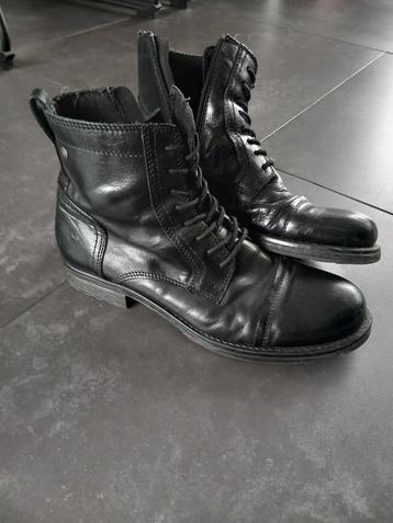 Schoenen, bottines zwart leder jack & jones maat 41