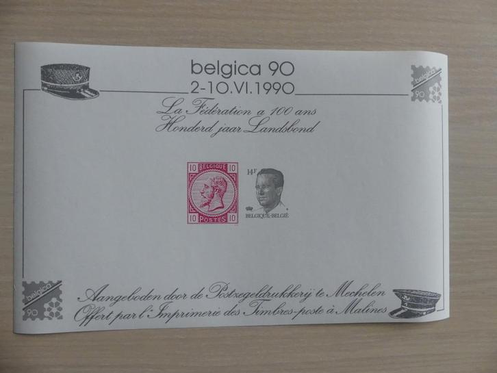 Herinneringsvelletje Belgica'90 - Honderd jaar Landsbond, Postzegels en Munten, Postzegels | Europa | België, Ophalen of Verzenden