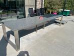 Zeer grote degelijke inox tuintafel met natuursteen blad, Tuin en Terras, Tuintafels, Ophalen, Zo goed als nieuw